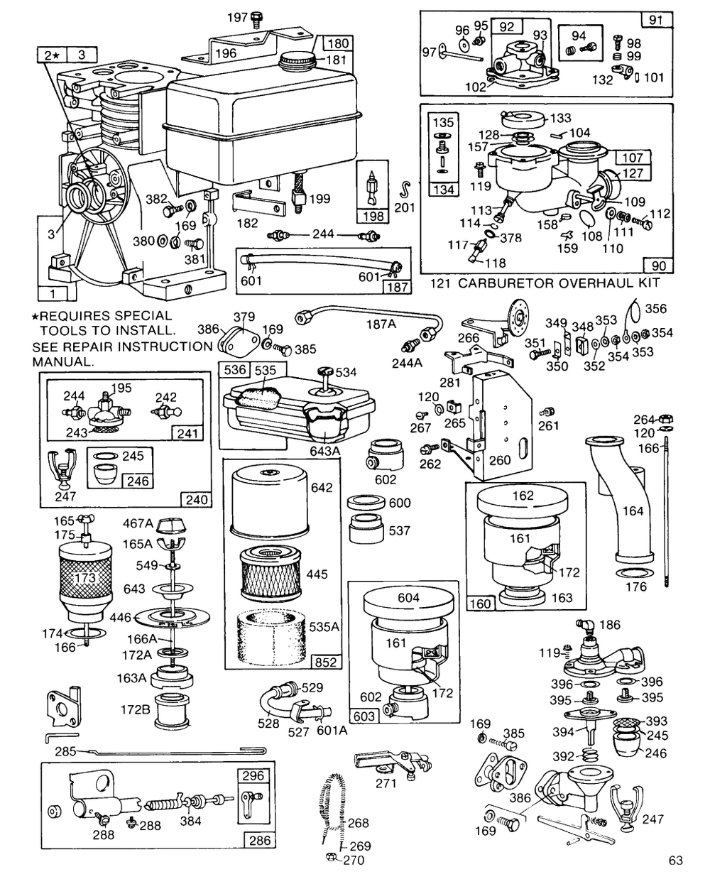 Carburetor,air Cleaners,fuel Diagram and Parts List for 80302-0378-XX  Briggs and Stratton Engine